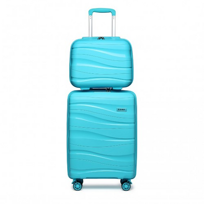 K2094L - Kono 14/20 Inch Lightweight Polypropylene Hard Shell 2 Piece Suitcase Set With TSA Lock And Vanity Case - Blue