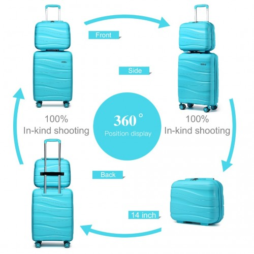 K2094L - Kono 14/20 Inch Lightweight Polypropylene Hard Shell 2 Piece Suitcase Set With TSA Lock And Vanity Case - Blue
