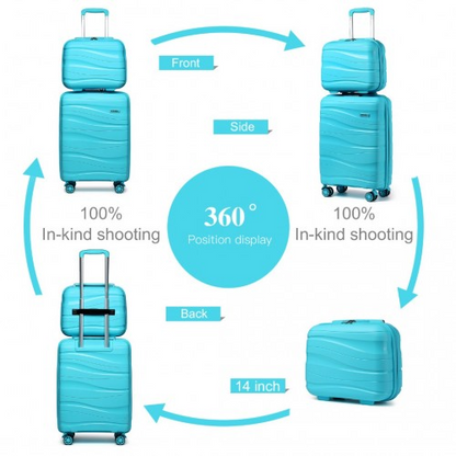 K2094L - Kono 14/20 Inch Lightweight Polypropylene Hard Shell 2 Piece Suitcase Set With TSA Lock And Vanity Case - Blue