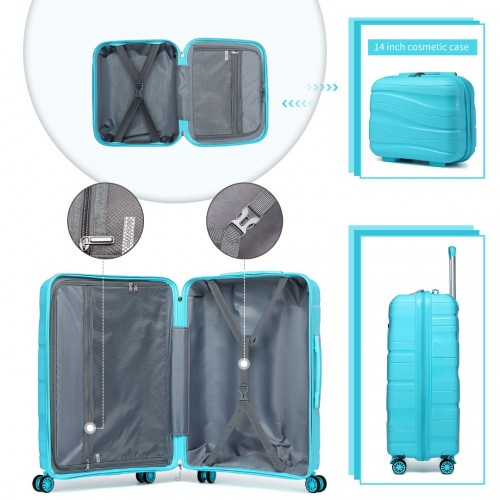 K2094L - Kono 14/20 Inch Lightweight Polypropylene Hard Shell 2 Piece Suitcase Set With TSA Lock And Vanity Case - Blue