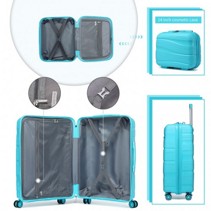 K2094L - Kono 14/20 Inch Lightweight Polypropylene Hard Shell 2 Piece Suitcase Set With TSA Lock And Vanity Case - Blue
