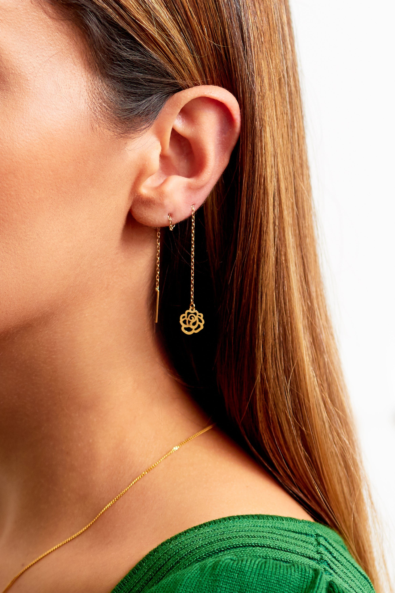 Flower Shape 18K Gold Drop Earrings