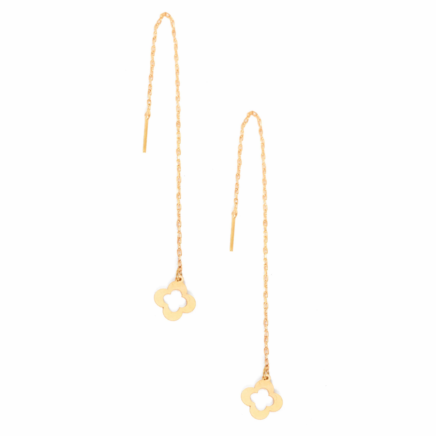 Clover Shape 18K Gold Threader Earrings