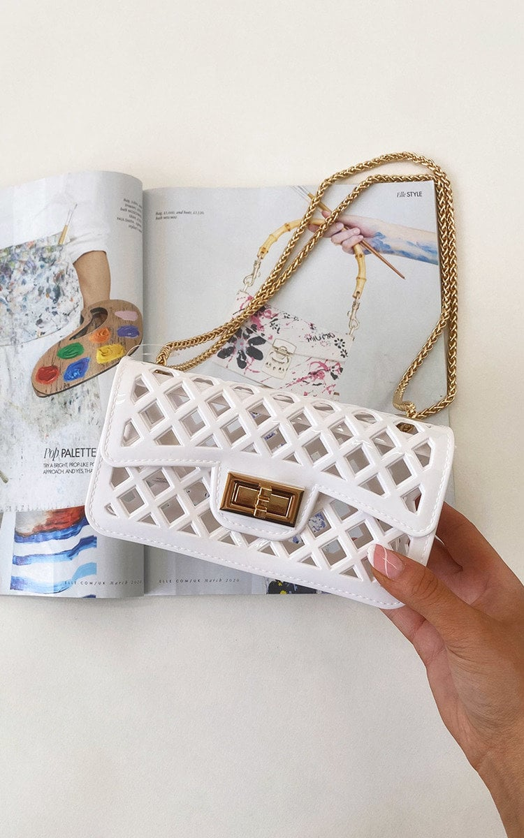 Elegant Chain Detail Handbag - Quilted Design, Black Faux Leather