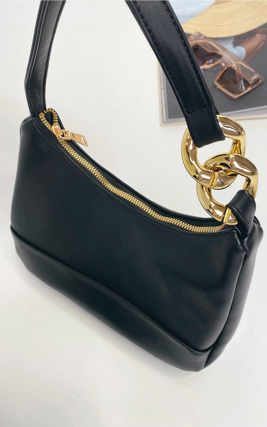 Elegant Black Handbag with Gold Chain Detail - Perfect for Nights Out & Special Occasions