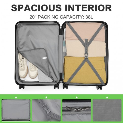 Kono ABS 20 Inch Sculpted Horizontal Design Cabin Luggage - Green