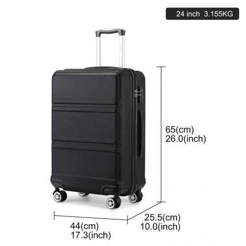Kono ABS 24 Inch Sculpted Horizontal Design Suitcase - Black