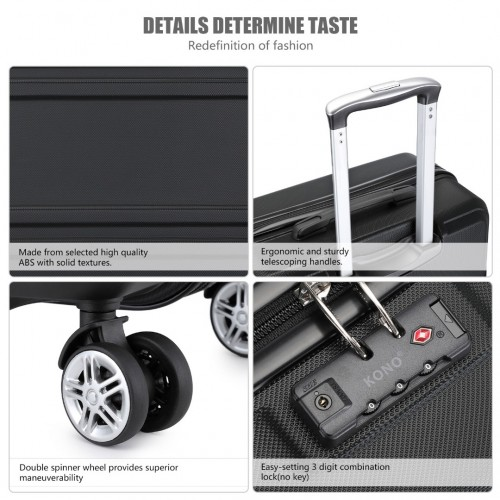 Kono ABS 24 Inch Sculpted Horizontal Design Suitcase - Black