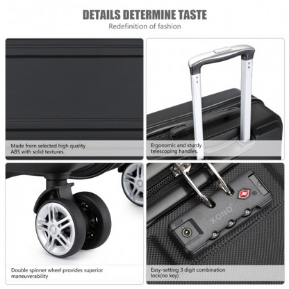Kono ABS Sculpted Horizontal Design 20 Inch Cabin Luggage - Black