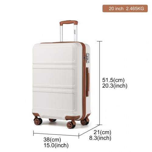 Kono ABS 20 Inch Sculpted Horizontal Design Cabin Luggage - Cream