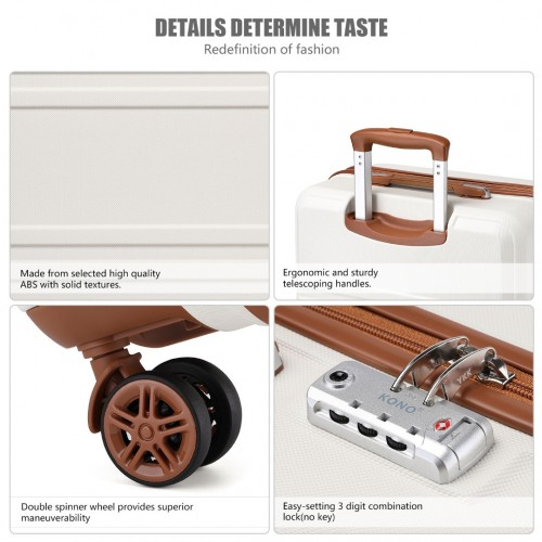 Kono ABS 20 Inch Sculpted Horizontal Design Cabin Luggage - Cream