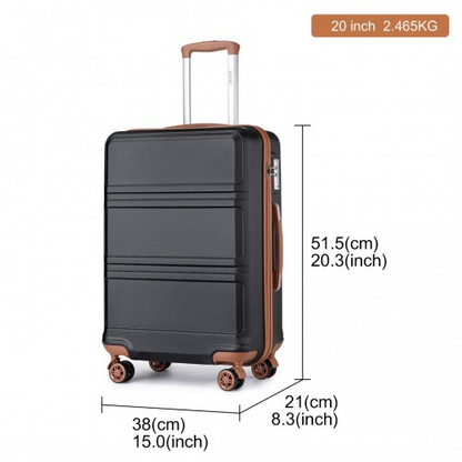 KONO ABS 20 Inch Sculpted Horizontal Design Cabin Luggage - Black And Brown