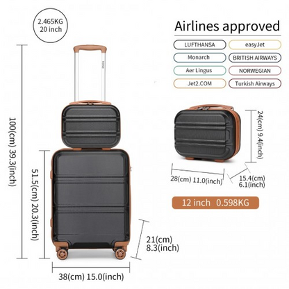 Kono ABS 4 Wheel Suitcase Set with Vanity Case - Black And Brown | Durable Travel Luggage