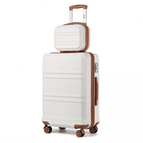 Kono ABS 4 Wheel Suitcase Set with Vanity Case - Cream | Durable & Stylish Travel Luggage