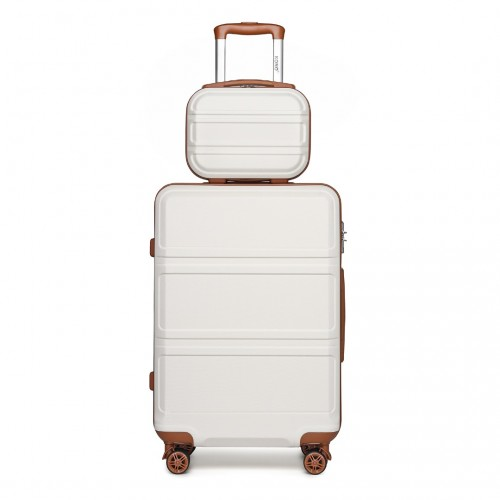 Kono ABS 4 Wheel Suitcase Set with Vanity Case - Cream | Durable & Stylish Travel Luggage