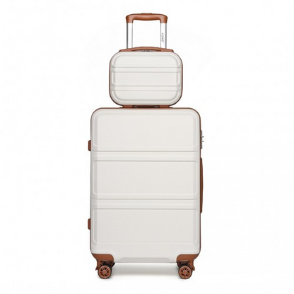 Kono ABS 4 Wheel Suitcase Set with Vanity Case - Cream | Durable & Stylish Travel Luggage