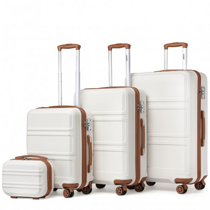 K1871-1L - Kono ABS Sculpted Horizontal Design 4 Pcs Suitcase Set With Vanity Case - Cream