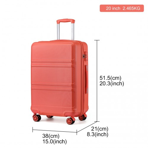 Kono ABS 20 Inch Sculpted Horizontal Design Cabin Luggage - Coral