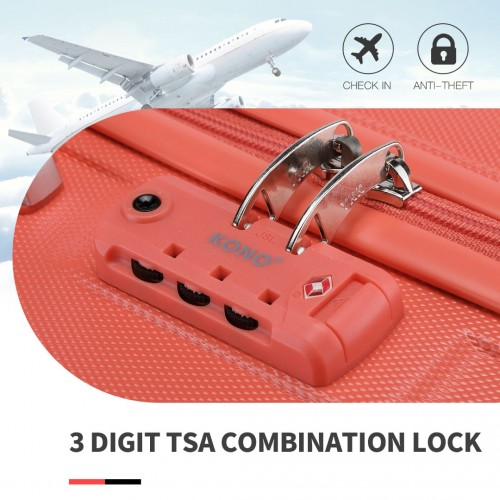 Kono ABS 20 Inch Sculpted Horizontal Design Cabin Luggage - Coral