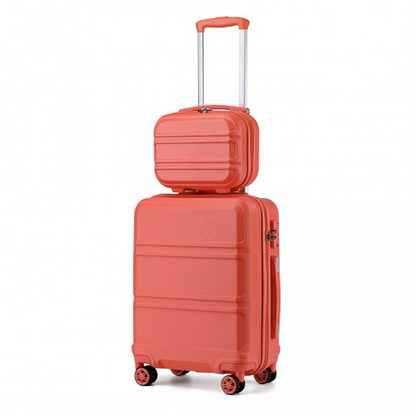 Kono ABS 4 Wheel Suitcase Set with Vanity Case - Coral | Durable & Stylish Travel Luggage