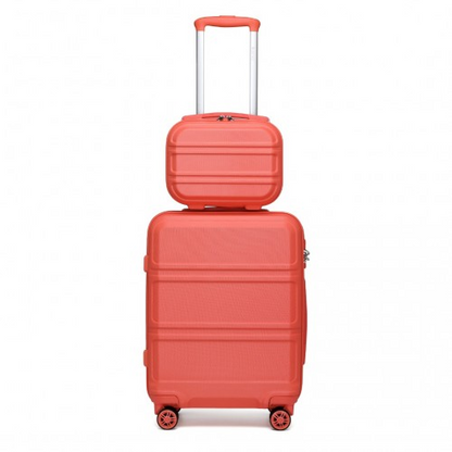 Kono ABS 4 Wheel Suitcase Set with Vanity Case - Coral | Durable & Stylish Travel Luggage
