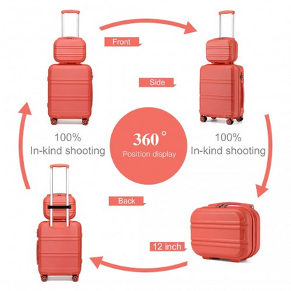 Kono ABS 4 Wheel Suitcase Set with Vanity Case - Coral | Durable & Stylish Travel Luggage
