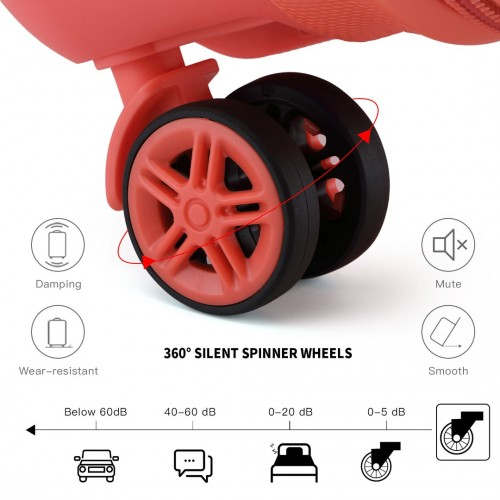 Kono ABS 4 Wheel Suitcase Set with Vanity Case - Coral | Durable & Stylish Travel Luggage