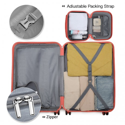 Kono ABS 4 Wheel Suitcase Set with Vanity Case - Coral | Durable & Stylish Travel Luggage