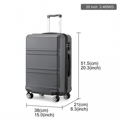 K1871-1L - Kono ABS Sculpted Horizontal Design 20 Inch Cabin Luggage - Grey