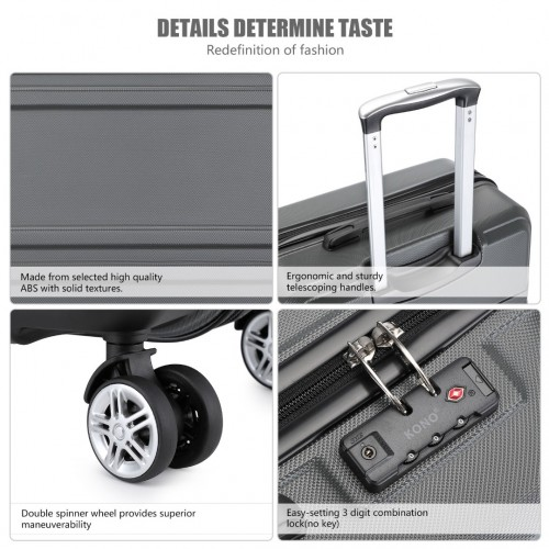 K1871-1L - Kono ABS Sculpted Horizontal Design 20 Inch Cabin Luggage - Grey