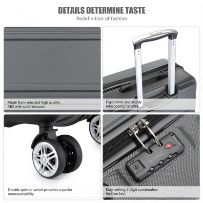 K1871-1L - Kono ABS Sculpted Horizontal Design 20 Inch Cabin Luggage - Grey