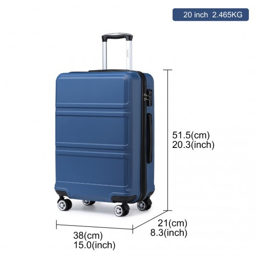 K1871-1L - Kono ABS Sculpted Horizontal Design 20 Inch Cabin Luggage - Navy Blue