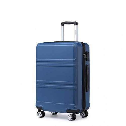 Kono 24 Inch Sculpted Horizontal Design Suitcase - Navy Blue | Durable ABS Material | TSA Lock