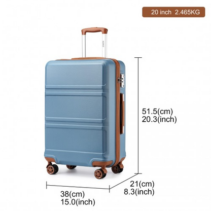Kono ABS 20 Inch Sculpted Horizontal Design Cabin Luggage - Grayish Blue And Brown