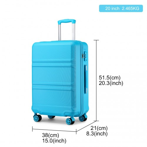 Kono ABS 20 Inch Sculpted Horizontal Design Cabin Luggage - Blue | Lightweight & Durable Travel Companion