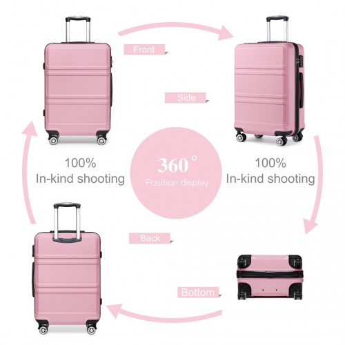 Kono ABS 20 Inch Sculpted Horizontal Design Cabin Luggage - Pink | Lightweight & Durable Travel Suitcase
