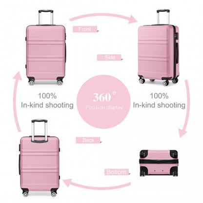 Kono ABS 20 Inch Sculpted Horizontal Design Cabin Luggage - Pink | Lightweight & Durable Travel Suitcase
