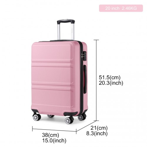 Kono ABS 20 Inch Sculpted Horizontal Design Cabin Luggage - Pink | Lightweight & Durable Travel Suitcase