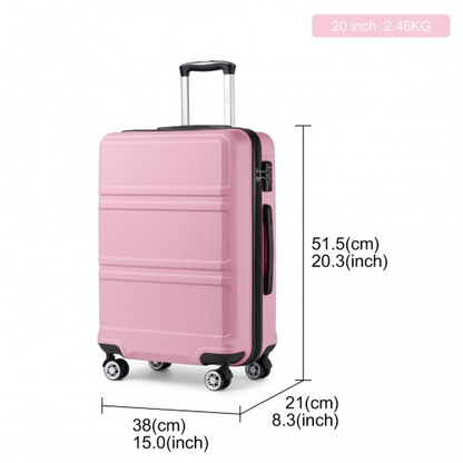 Kono ABS 20 Inch Sculpted Horizontal Design Cabin Luggage - Pink | Lightweight & Durable Travel Suitcase