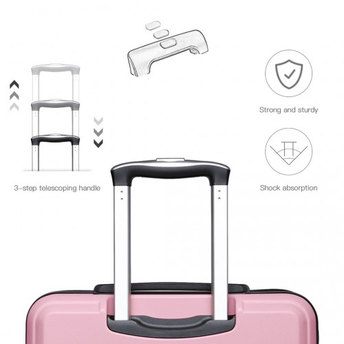 Kono ABS 20 Inch Sculpted Horizontal Design Cabin Luggage - Pink | Lightweight & Durable Travel Suitcase