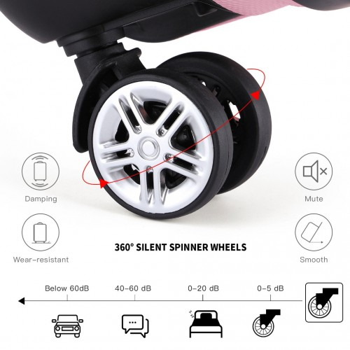 Kono ABS 20 Inch Sculpted Horizontal Design Cabin Luggage - Pink | Lightweight & Durable Travel Suitcase