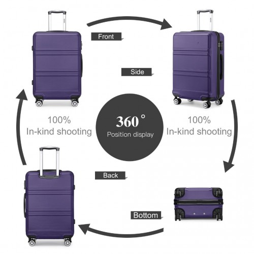 Kono ABS 20 Inch Sculpted Horizontal Design Cabin Luggage - Purple, Durable and Stylish Travel Suitcase