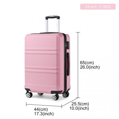 Kono ABS 24 Inch Sculpted Horizontal Design Suitcase - Pink