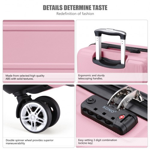 Kono ABS 24 Inch Sculpted Horizontal Design Suitcase - Pink