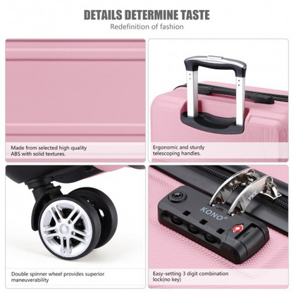 Kono ABS 24 Inch Sculpted Horizontal Design Suitcase - Pink