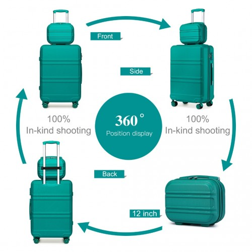 Kono ABS 4 Wheel Suitcase Set with Vanity Case - Teal