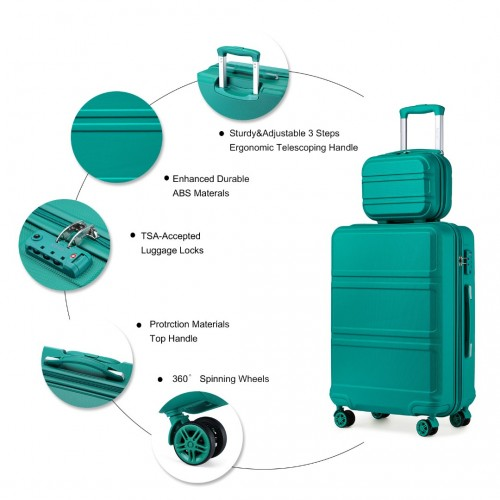 Kono ABS 4 Wheel Suitcase Set with Vanity Case - Teal