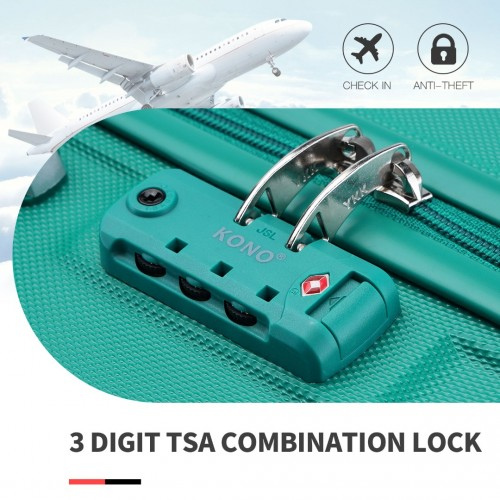 Kono ABS 4 Wheel Suitcase Set with Vanity Case - Teal