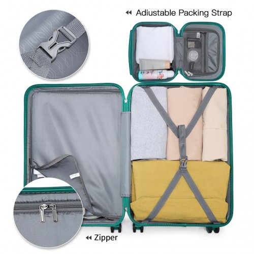 Kono ABS 4 Wheel Suitcase Set with Vanity Case - Teal