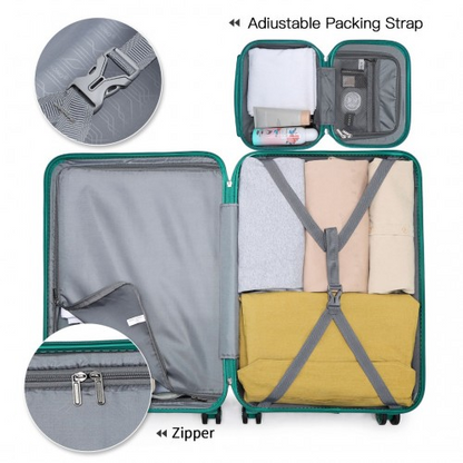 Kono ABS 4 Wheel Suitcase Set with Vanity Case - Teal